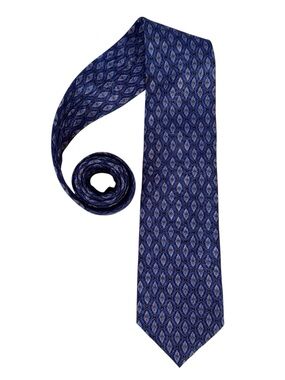 Ermenegildo Zegna Blue Silk Designer Tie Floral Diamond Pattern Business Career